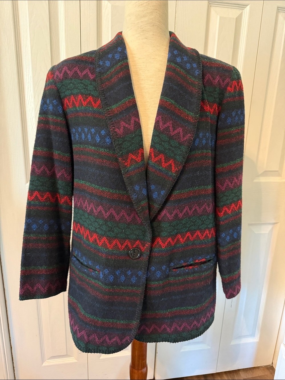 Vintage 80s 90s Katie Brooke Geometric Aztec, Navajo Blazer Sz 10